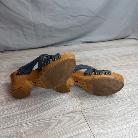 Korks Women's Leather Berengo Slingback Clog Sandals Wood Heel Blue Size 7M - Picture 4 of 8